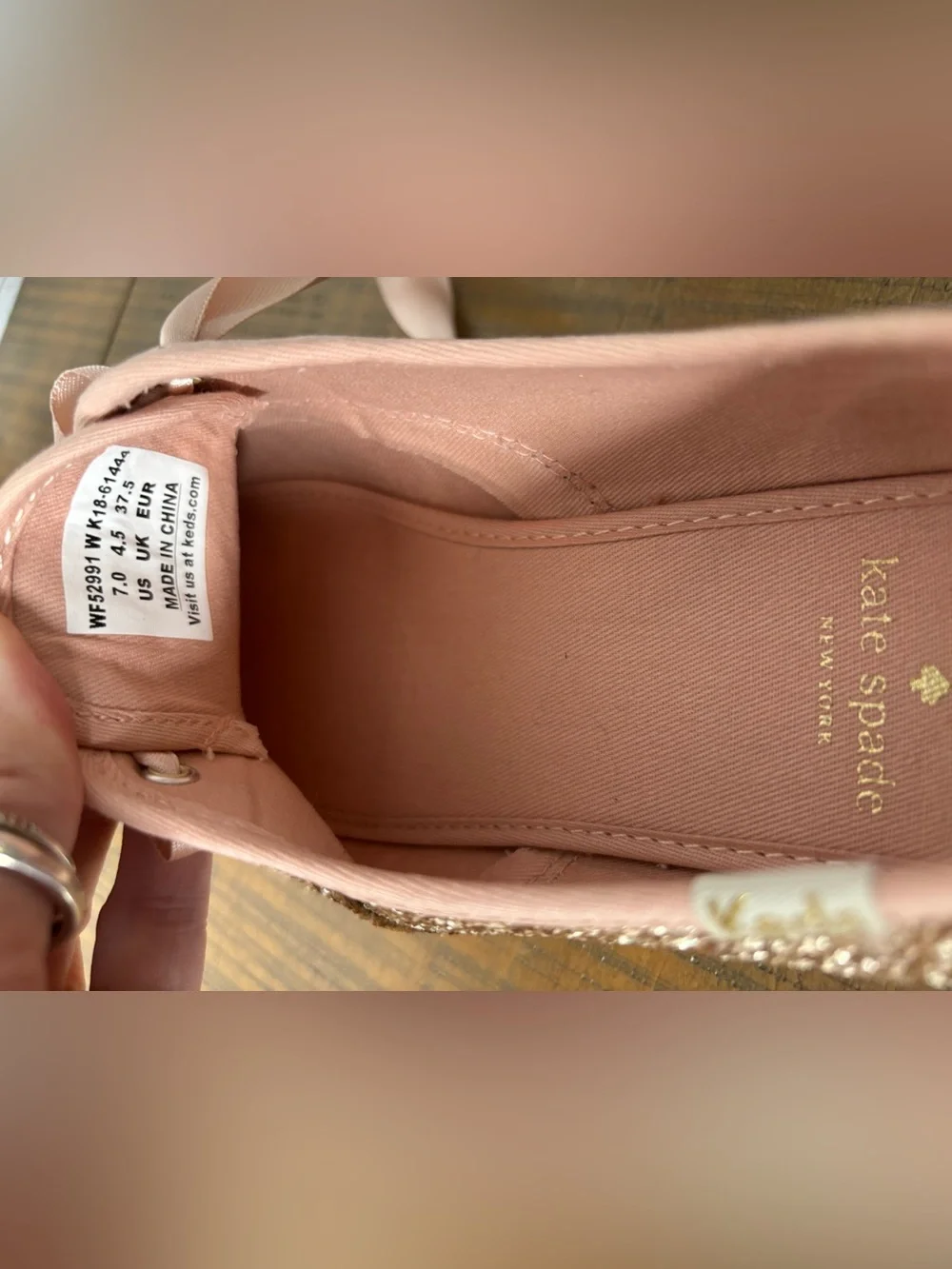 Keds x Kate Spade Champion Rose Gold Glitter Sneakers Box Extra Laces Women’s 7